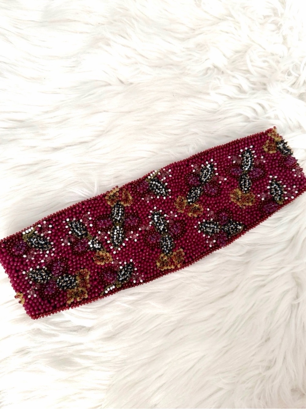 Zara Burgundy Beaded Floral Stretch belt